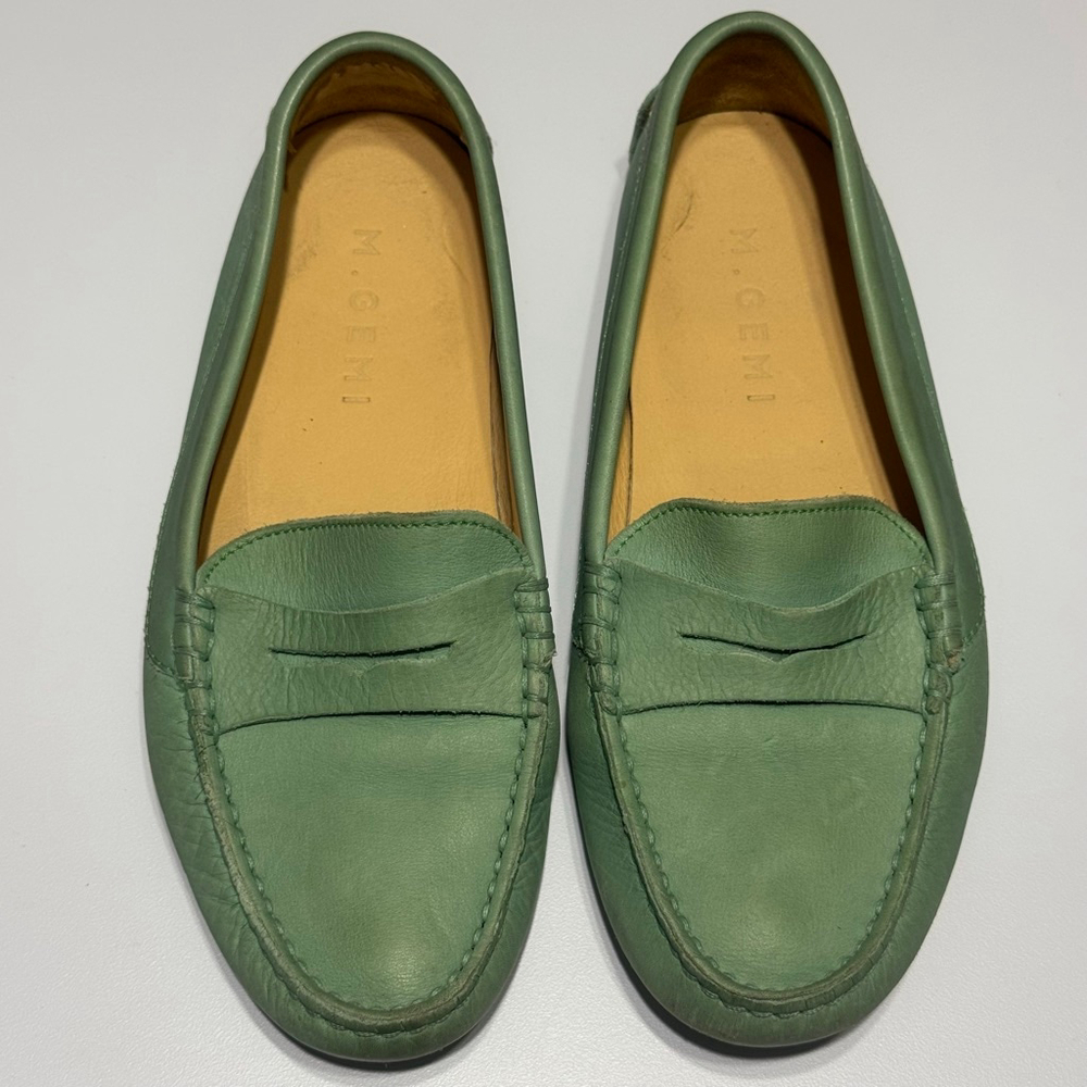 M. Gemi Pastoso Slate Green Leather Driving Loafers Made in Italy Size 35/Size 5 - Picture 3 of 11
